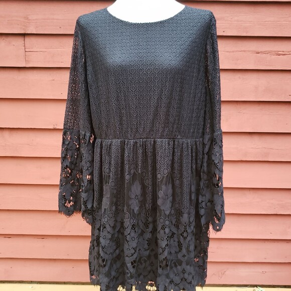 Lane Bryant Black Lace Bell Sleeve Dress 16 | Whimsigoth Gothic Witchy Cocktail - Picture 1 of 8